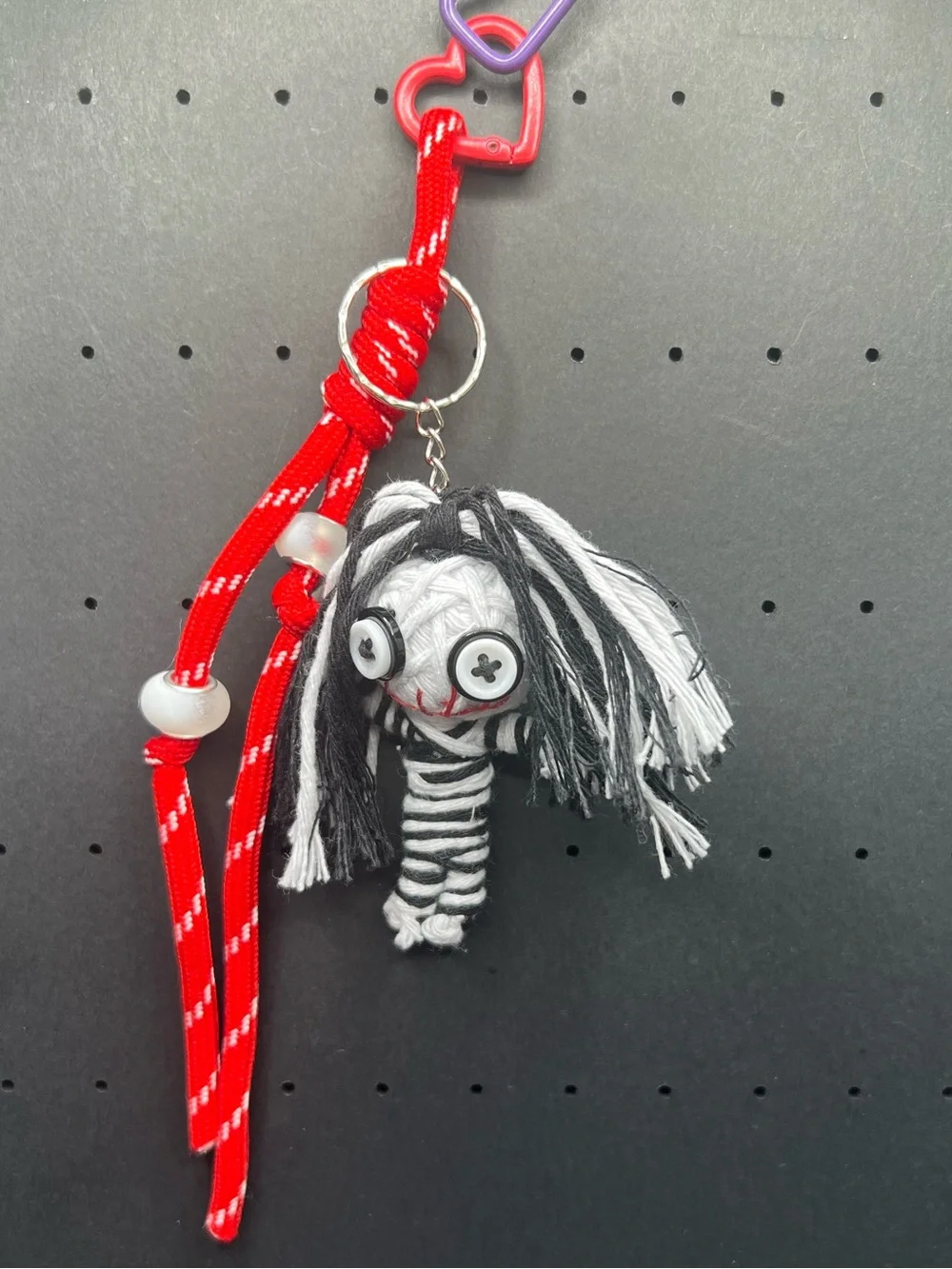 White & Black Voodoo Doll Bag Charm-comes w/ red cord + container of pins